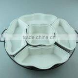 Stocklot White Ceramic Divided Plate With Iron Stand in Cheap Price thumbnail-1