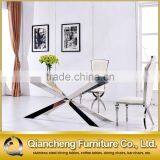 Modern Clear Glass Top Dining Table With Stainless Steel Frame and Base thumbnail-4