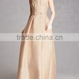 high fashion inverted pleating throughout belted detail Satin Bow-Front Gown