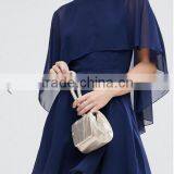 OEM Service Supply Type And Evening / Formal Dresses Type Elegant Evening Dress/ Navy Chiffon Dip Back Cape Mini Dress thumbnail-6
