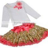 Long Sleeve Flower Sequin Fluffy Pettiskirt for Girls- Embroidered Costume With Belt-- Stage Wear thumbnail-3