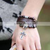 Factory Price Retro Handmade Leather Mens Bracelets thumbnail-4