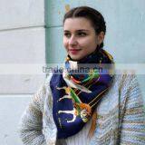 Vintage Silk Scarf, , 70s Silk Scarf, Children's Carousel, Horses , Designer Scarf, , Large French Scarf thumbnail-3