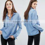 Fashion Wholesale Women Long Ladies Demin Cowboy Shirt for Wholesale thumbnail-1
