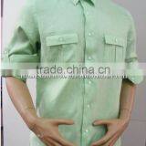 2016 Men's Green Linen Shirt With Two Chest Pocket thumbnail-2