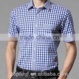 Wholesale Branded Short Sleeve Blue Color Plaids Men Dress Shirt &causal Shirt thumbnail-1