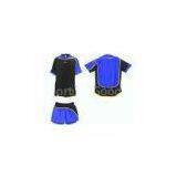 Black / Blue Silk Screen Soccer Team Uniforms, Interlock Polyester Football Uniform
