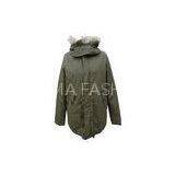 Customized Olive Coated Long mens jackets with hoods With Fake Fur