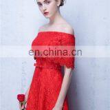 Sweet 17 Dress Off-The-Shoulder Bow Red Elegant Beaded Peplum Side Split Lace-up Backless Lace Evening Dress thumbnail-5