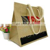 Natural Jute Burlap Tote Bag With Cotton Webbed Handles thumbnail-2