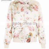 Pink Floral Print Women Bomber Jacket