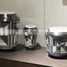 Luxury American Style Decal Decorative Flower Arrangement Black and White Ceramic Vase for Home Decor thumbnail-5