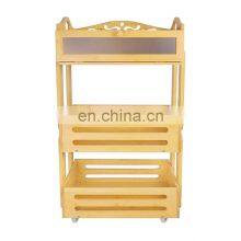 Hot Sale 3 Tier Vegetable Storage Organizer Serving Trolley Cart Wood Bamboo Trolley Kitchen Rack thumbnail-2