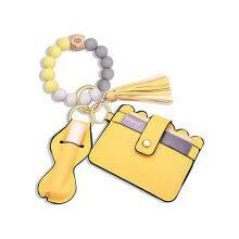 2023 PU Leather Keychain Bracelet Wallet Tassels Muti Colors Silicone Keychain Bracelet thumbnail-4