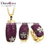 Diana Cava New 2 pcs Set Purple Red CZ Brass Base Deluxe 18K Gold Jewelry Set
