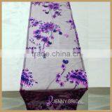 TR012C Fancy Purple Sheer Embroidery Organza Table Runner for Round Tables thumbnail-1