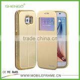 Leather Case/CZ Stone Frame With Leather Case For Samsung S6