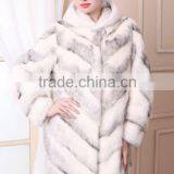 Emk1453 Newest Style Lady Cross Mink Fur Coat With Hood thumbnail-1