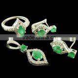 925 Sterling Silver Oval Cut Emerald Green Russian CZ Pendant Earrings Matching Set Wedding Gift Rhodium Set Pendant Ring Earrin thumbnail-1