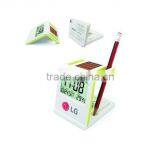 Solar Power Digital Calendar Lcd Clock With Penholder Card Holder Pin Holder