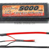 7.4V 5000mAh Lithium Polymer Battery Pack for RC Cars with 45C Continuous Discharge Current