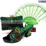 CSB2076 green red blue and yellow 2016 new design shoes matching bags with fan as free super cheap price for sale