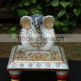 Ganesha marble statue handicraft handmade art painting gift home Decor india God statue Gold leaf work