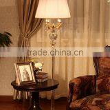 Golden Plated Metal Clear K9 Crystal Floor Lamp With White Fabric Lampshade thumbnail-1