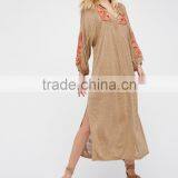 2017 Boho Hippie Clothing Spring Summer Embroidered Rayon Plunging Neckline Long Sleeve Maxi Dress HSD5947 thumbnail-2