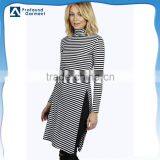 Customized Jersey Striped Dress Shirt/high Neck Long Sleeve Printing Dress/slim Fit Split Side Dress thumbnail-1