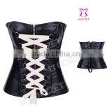Women Fashion Leather Gothic Corset With Ribbon Tie Up thumbnail-1