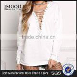 MGOO New Arrival Customized Spring Terry Sweater Tops Plain White Boyfriend Oversized Loose 100 Cotton Brushed Long Sleeves thumbnail-1