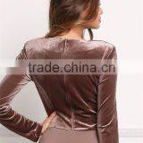 MGOO Fashion Custom Made Long Sleeves Bodysuits Velvet Breasted Tops V Neck Cocoa Polyester Spandex Blouses thumbnail-6