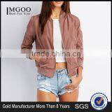 2017 MGOO Custom Logo Zip-Up Bomber Jacket Zippered Sleeve Lightweight Pink Poly Shell Twill Forms thumbnail-1