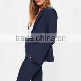 MGOO 2017 New Style Flare Long Sleeves Tops One Button Women Fashion Suits Navy PLain Crepe One Buttons Jackets thumbnail-4