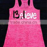 Cheap Wholesale Womens Running Burnout Racerback Tank Top Athletic Fit Tank Top Gym Singlets Fitness Stringer Tank Top thumbnail-2