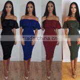 Zm50232b Europe Hot Sell Women Clothes off Shoulder Lady Sexy Dress thumbnail-1