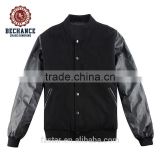 high quality wool varsity jacket with leather sleeves for men M1090