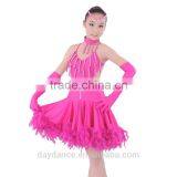 Girls Feather Ballroom Latin Dress Fancy Dress Competition For Kids thumbnail-4