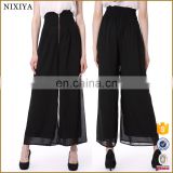 Latest Design Woman Black Loose Fit Chiffon Pant With Zip Front