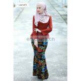 High Quality Women Muslim Dress Fashion Printed Design Elegant Baju Kurung Peplum thumbnail-1