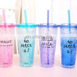 Double Wall Beautiful Plastic Water Bottle With Straw 450ml thumbnail-2
