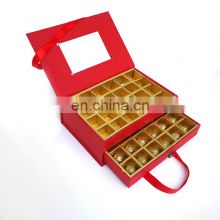 Double drawer handle chocolate paper gift bag packaging chocolate cavity box with gold insert