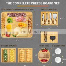 Bamboo Wood Slate Serving Tray Cheese Platter Knife Set Extra Large Charcuterie Cheese Board thumbnail-4