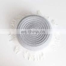 Hot Sale Cute Cotton Woven Storage Basket With Macrame Tassels, Hand Woven Cosmetics Basket thumbnail-5