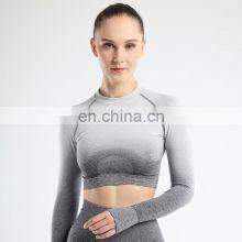 New Hot Custom Logo Long Sleeve Crop Top For Woman Butt Gradient Seamless Fitness Yoga Wear thumbnail-3