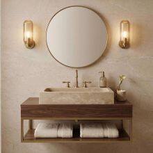 Travertine Marble Easy Clean Rectangular Countertop Vessel Sink Factory Direct Wholesale Hand Wash Basin OEM ODM for Hotel thumbnail-3