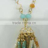 FASHION MULTI COLOR GLASS BEADED TASSEL NECKLACE thumbnail-3