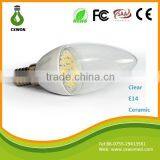 Ultrahigh cost performance Ceramic 3W E14 LED light candle bulbs not frosted series