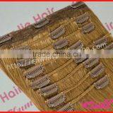 Fashion Lt Brown Full Head Clips Hair Extension Remy Virgin Hair For Women